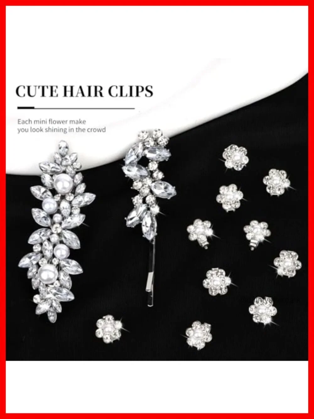 12 Rhinestone Pearl Hair Clips Set - Bride Bridesmaid Prom Alligator Clips